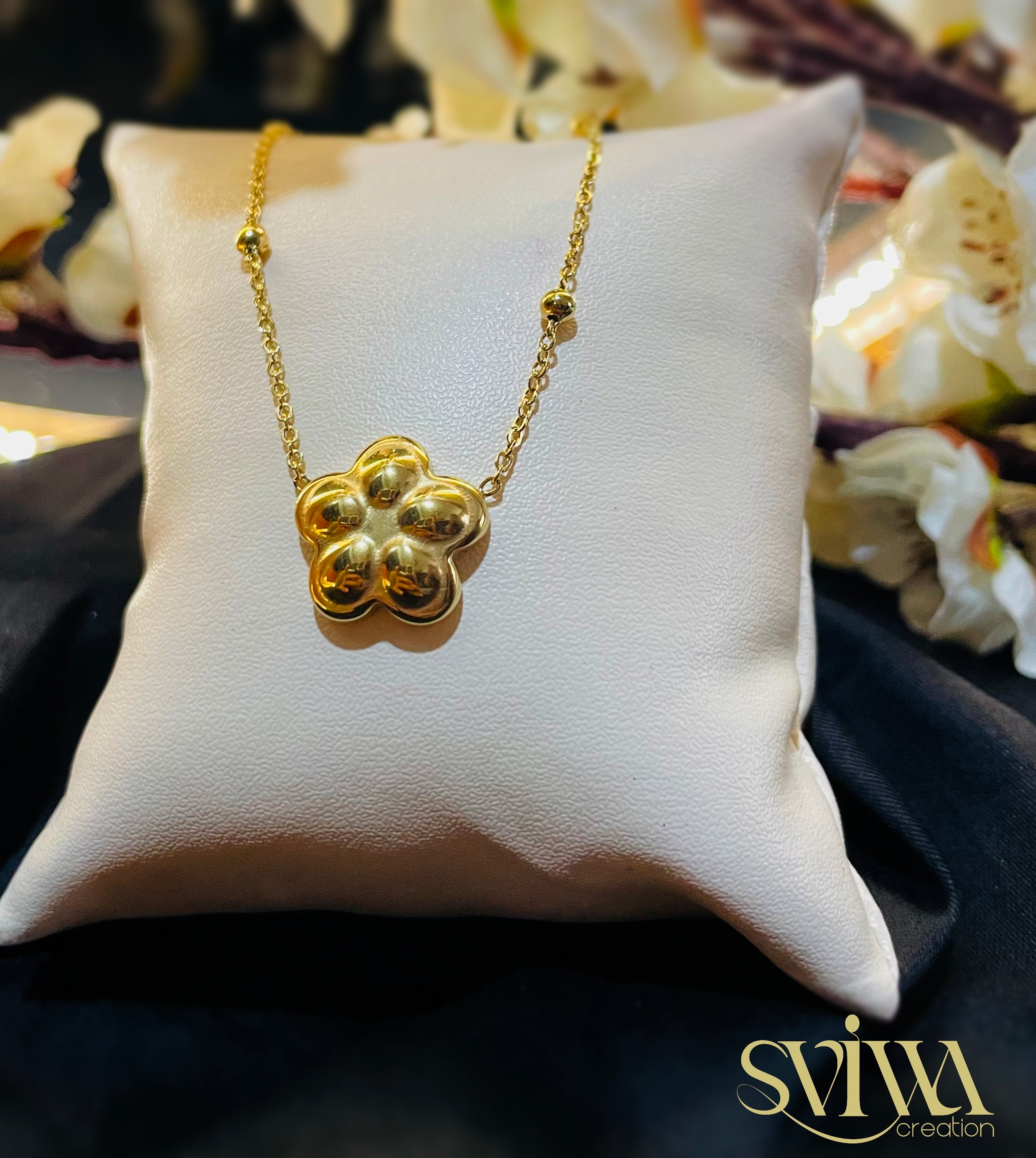 Gold Puff Flower Pendant