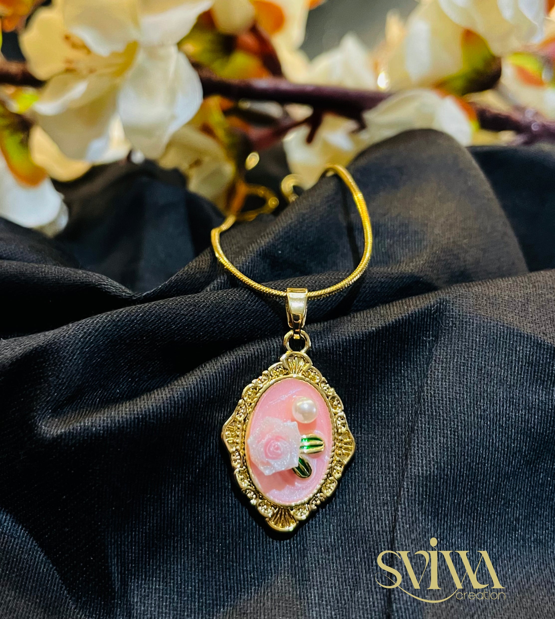 Vintage Pink Rose Pendant