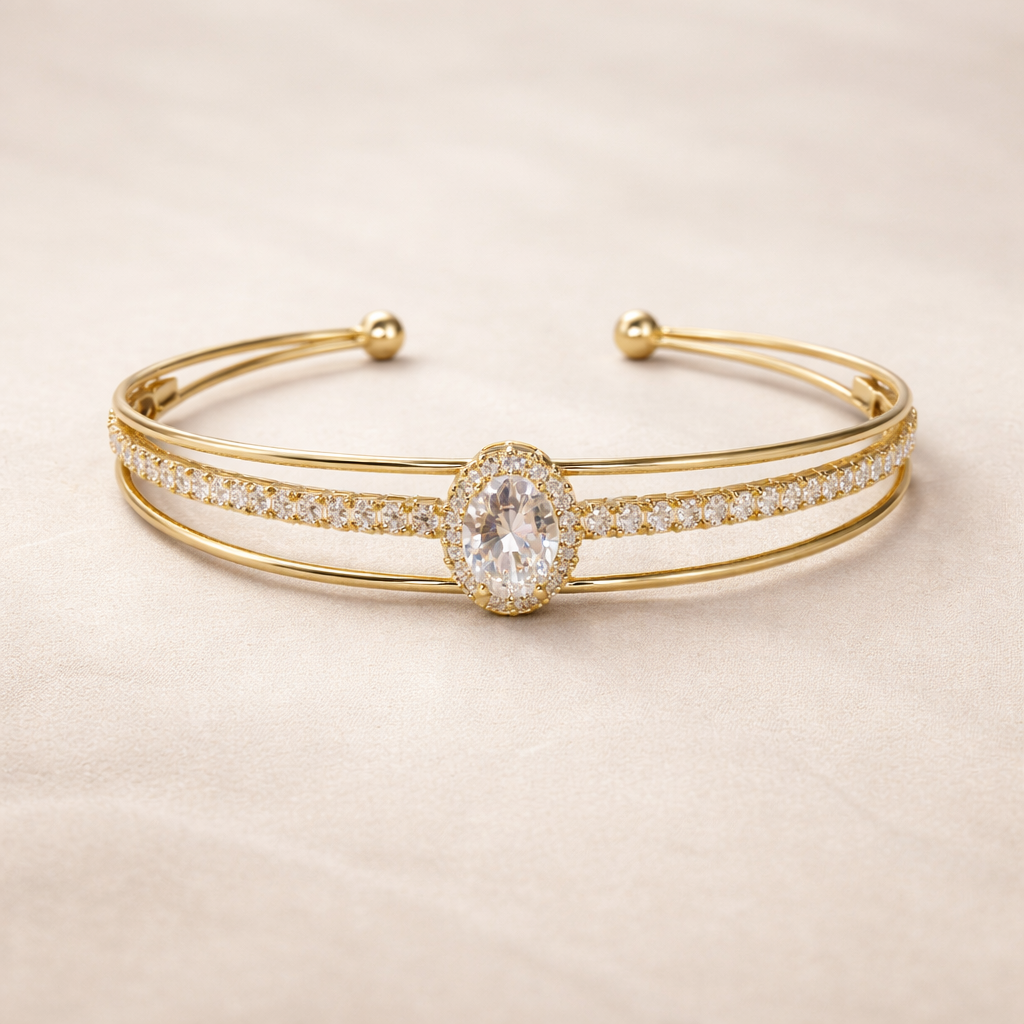Oval Crystal Double Band Cuff