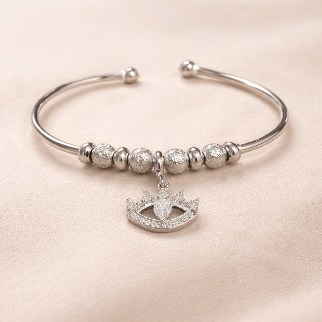 Crystal Crown Charm Cuff Bracelet
