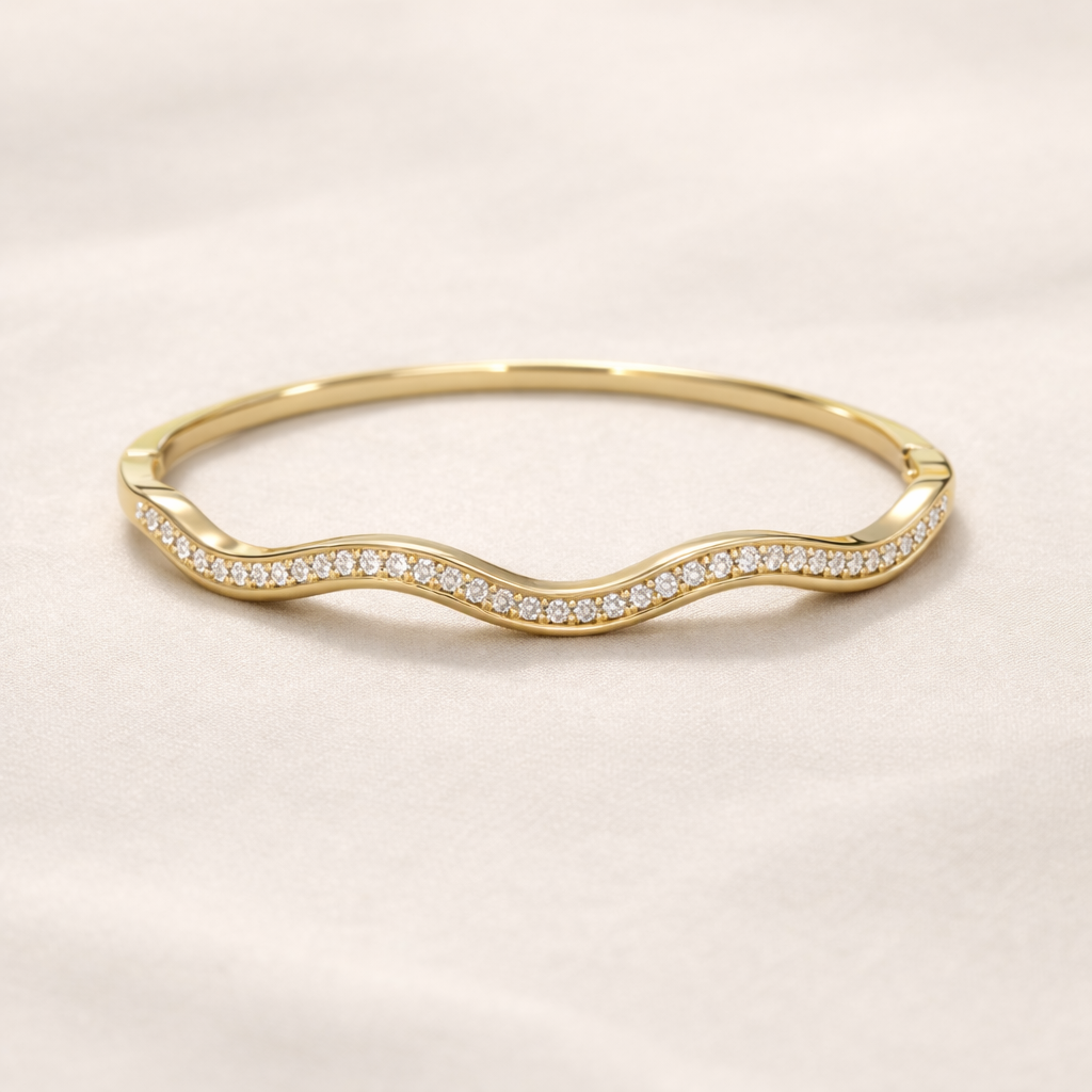 Pavé Wave Hinged Bangle