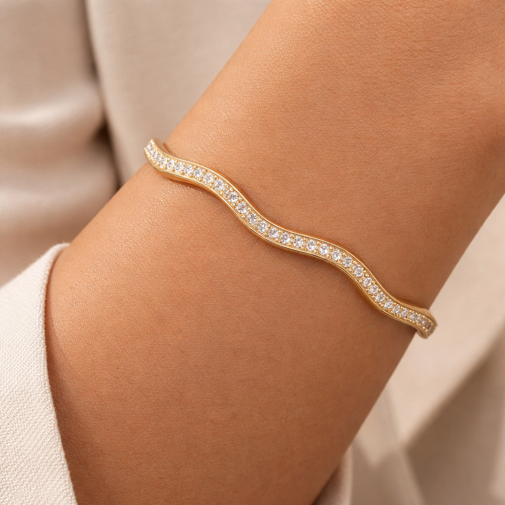 Pavé Wave Hinged Bangle