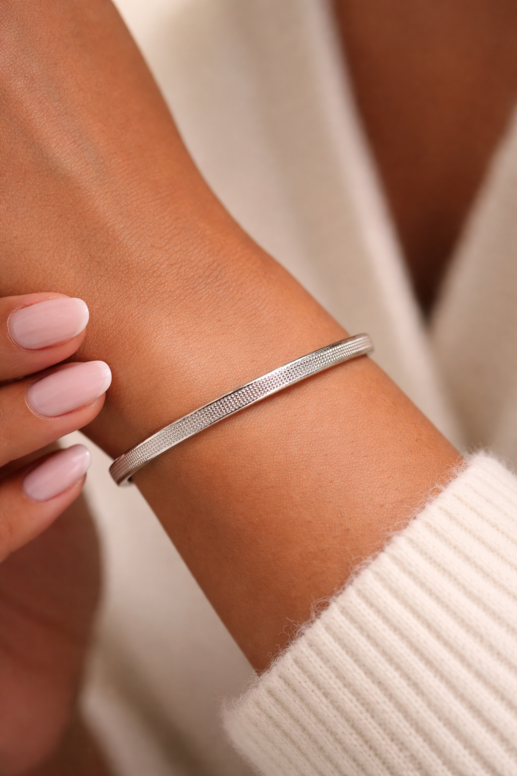 Textured Dot Bangle Silver