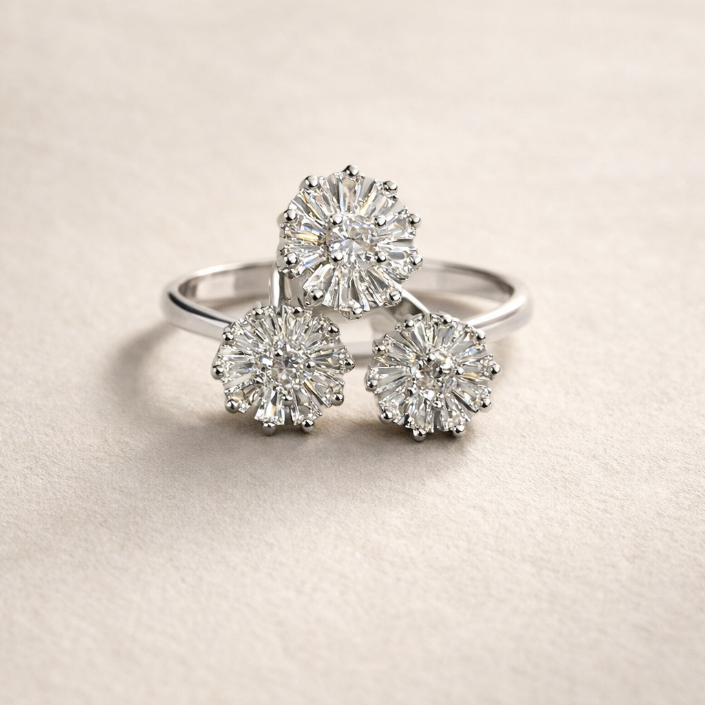 Triple Crystal Flower Ring