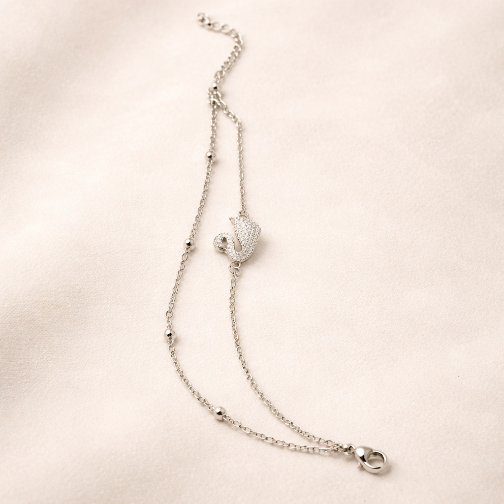 Crystal Swan Charm Bracelet