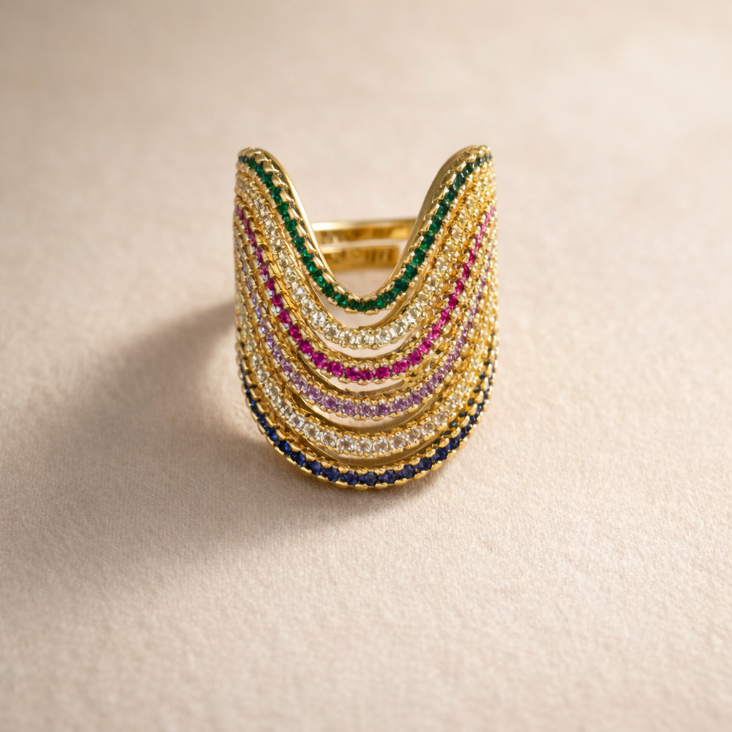 Rainbow Crystal Arc Ring