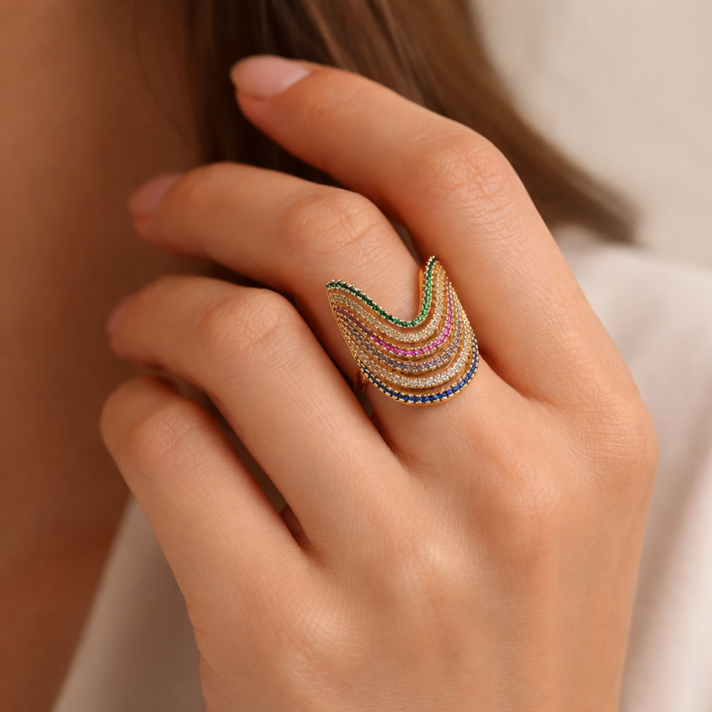 Rainbow Crystal Arc Ring