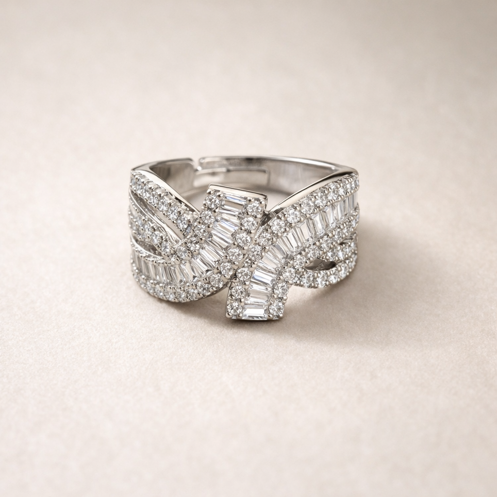 Baguette Crystal Woven Statement Ring