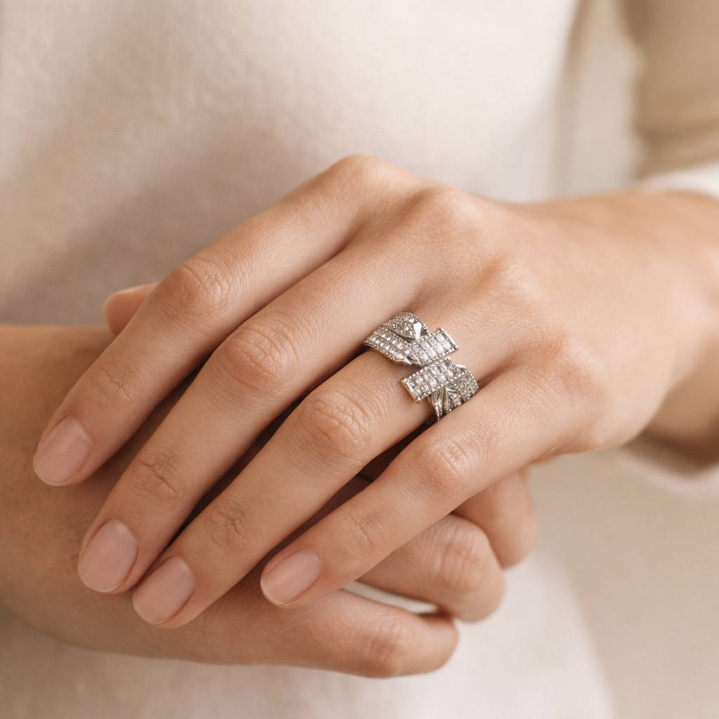 Baguette Crystal Woven Statement Ring