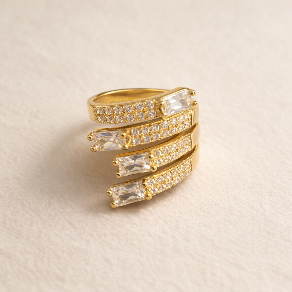 Baguette Crystal Spiral Wrap Ring