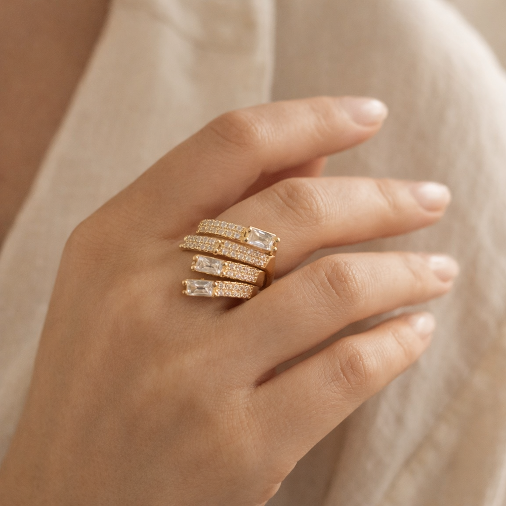 Baguette Crystal Spiral Wrap Ring