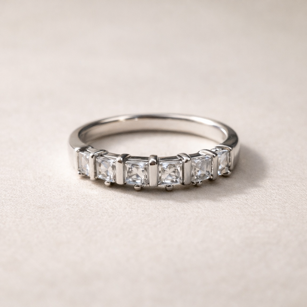 Princess-Cut Crystal Band Ring