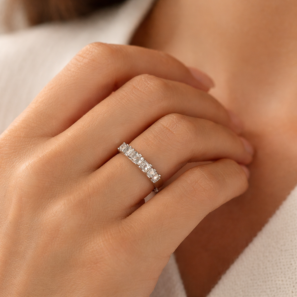 Princess-Cut Crystal Band Ring