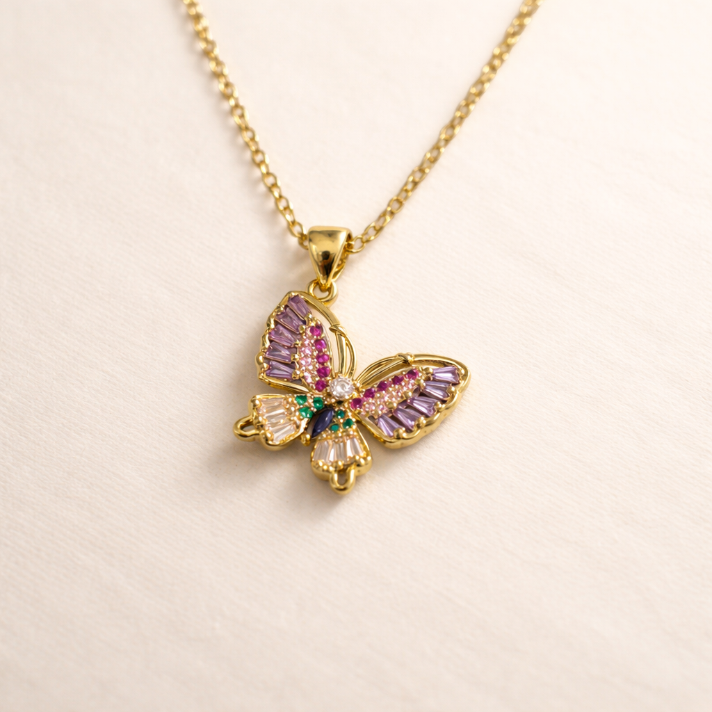 Multicolor Crystal Butterfly Necklace
