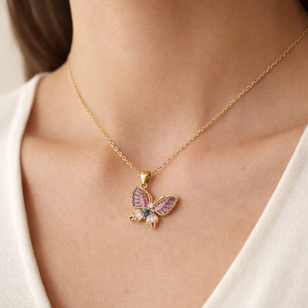 Multicolor Crystal Butterfly Necklace