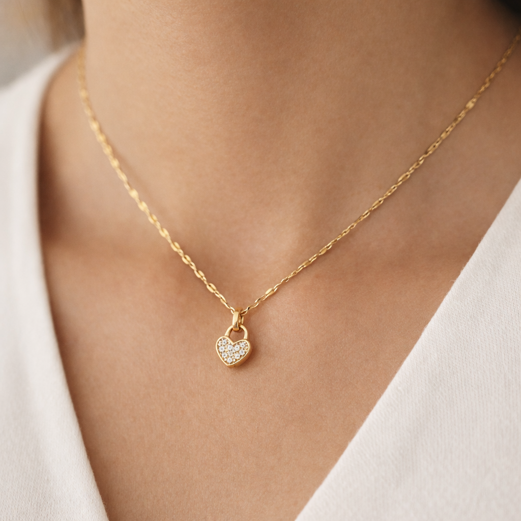 Crystal Heart Padlock Necklace