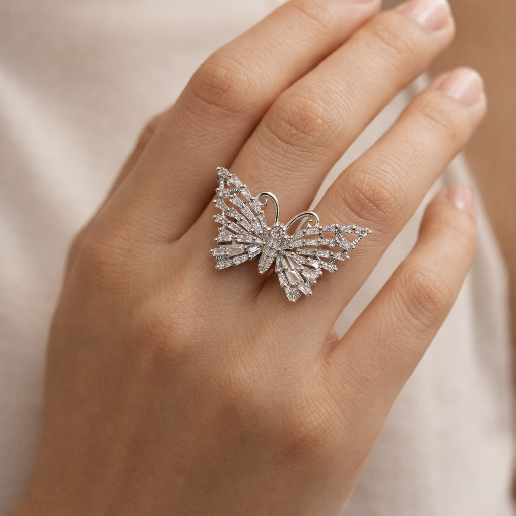 Crystal Butterfly Statement Ring