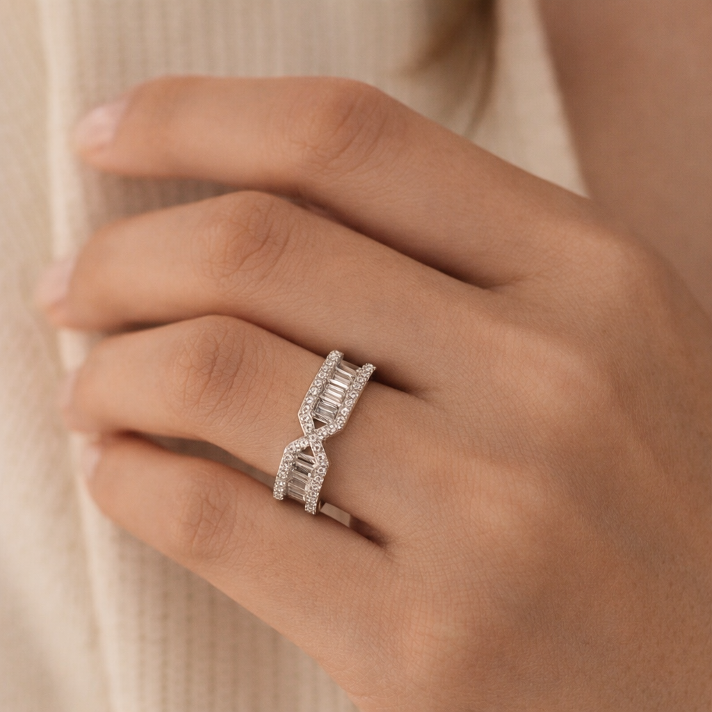 Infinity Twist Baguette Ring