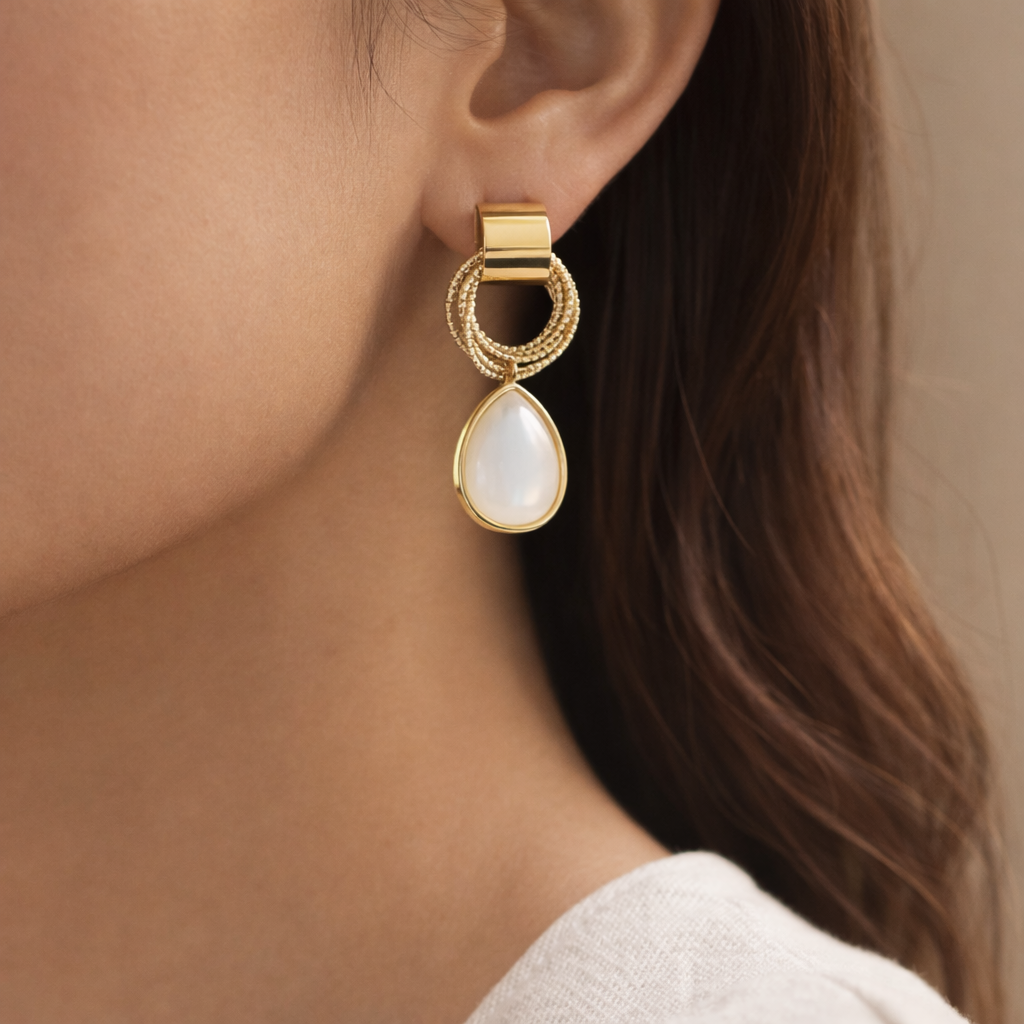 Pearl & Textured Ring Drop Earrings