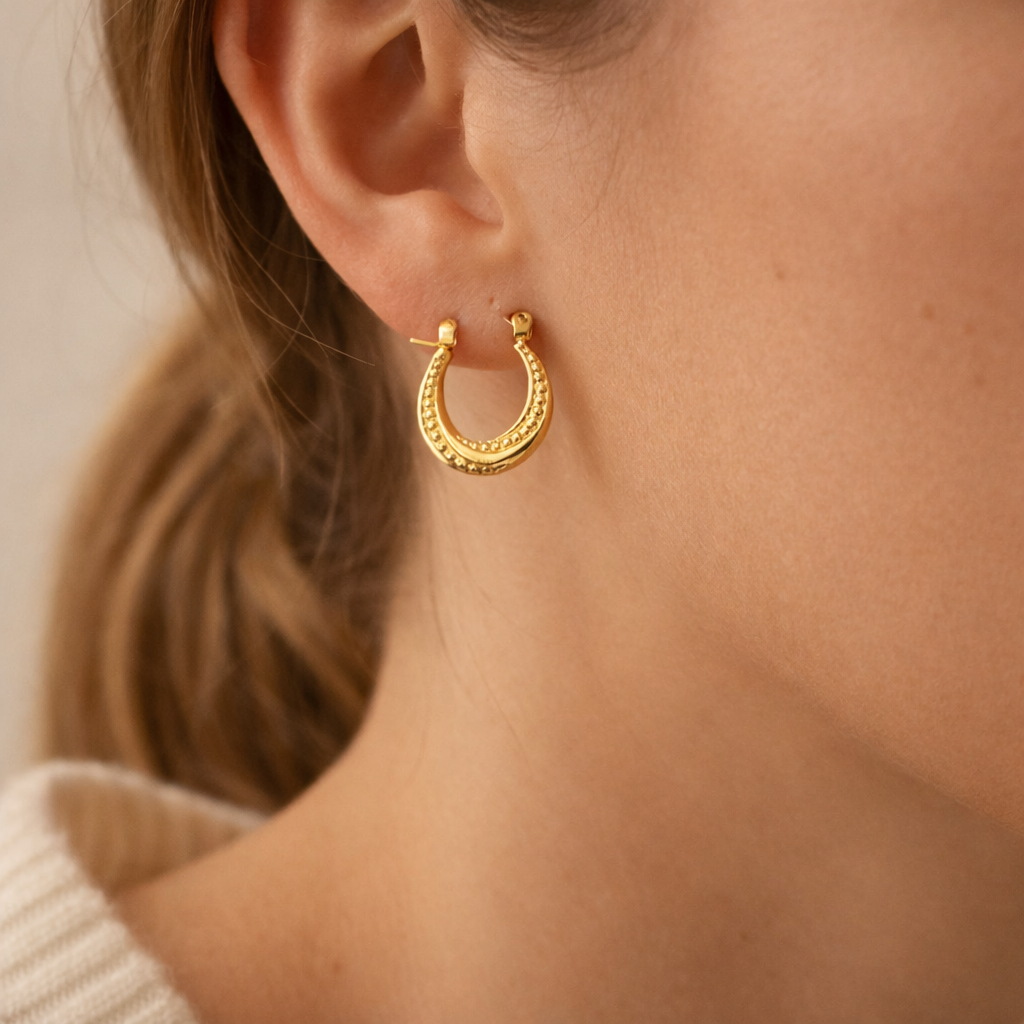 Beaded Textured Hoop Earrings