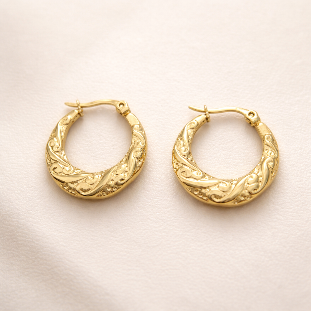 Engraved Scrollwork Hoop Earrings