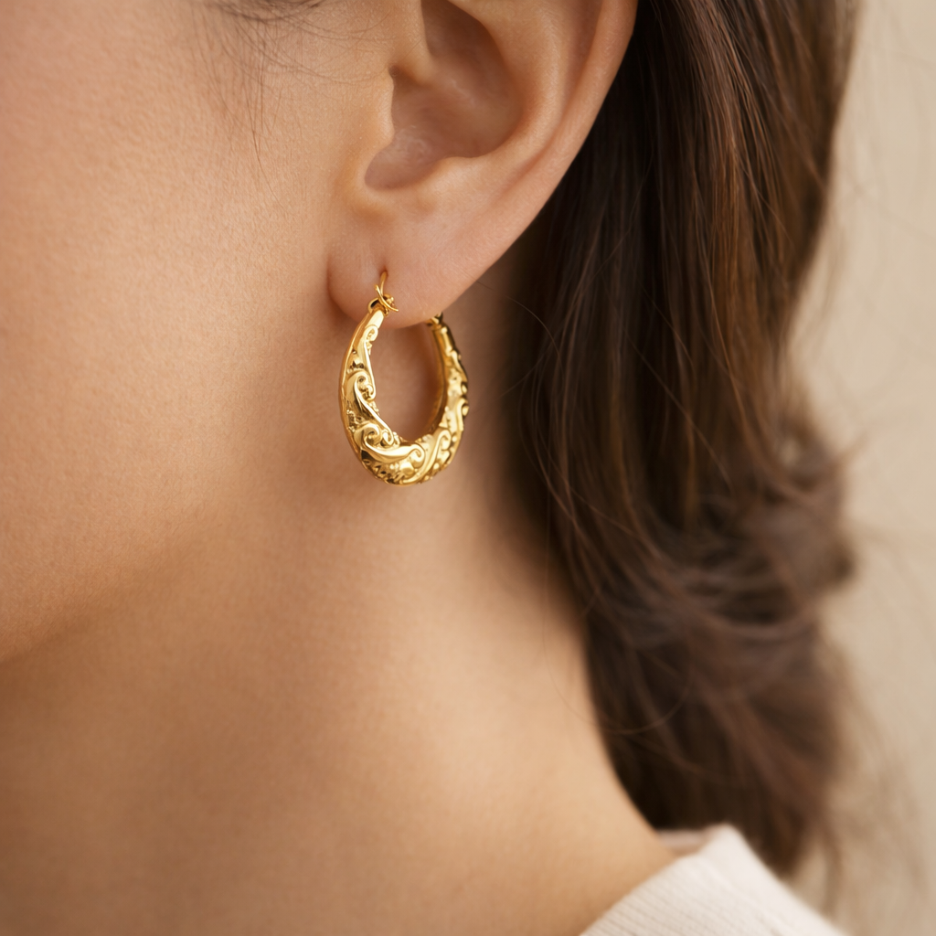 Engraved Scrollwork Hoop Earrings