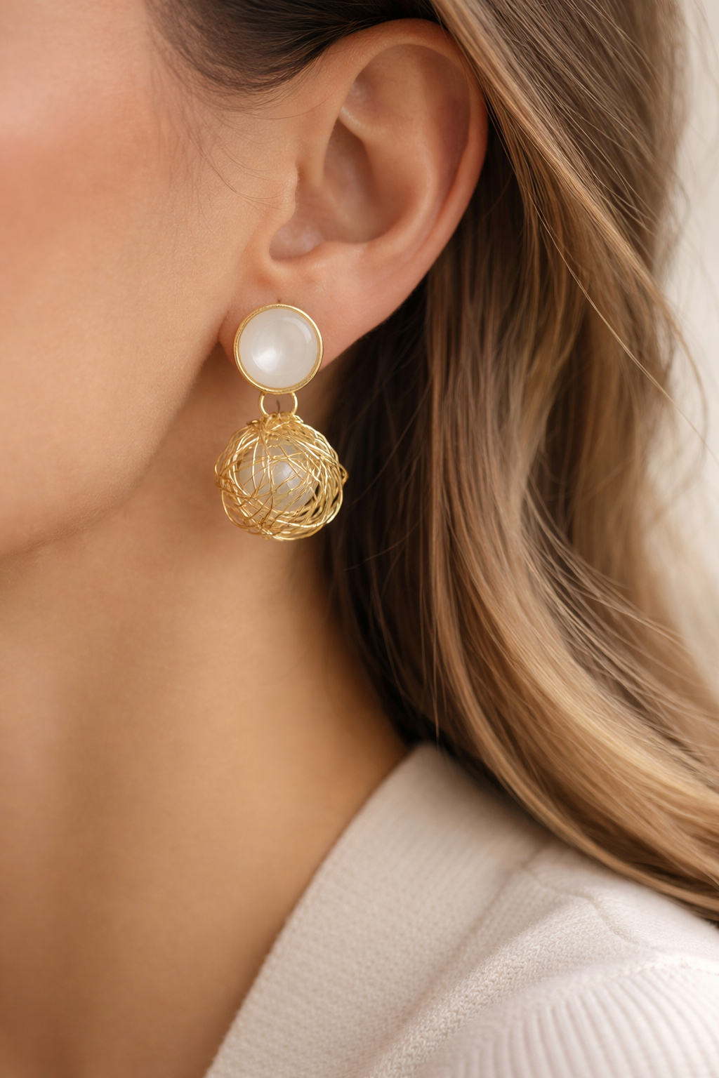 Pearl & Woven Circle Drop Earrings