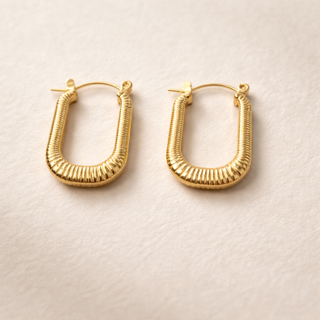 Ribbed Rectangular Hoop Earrings