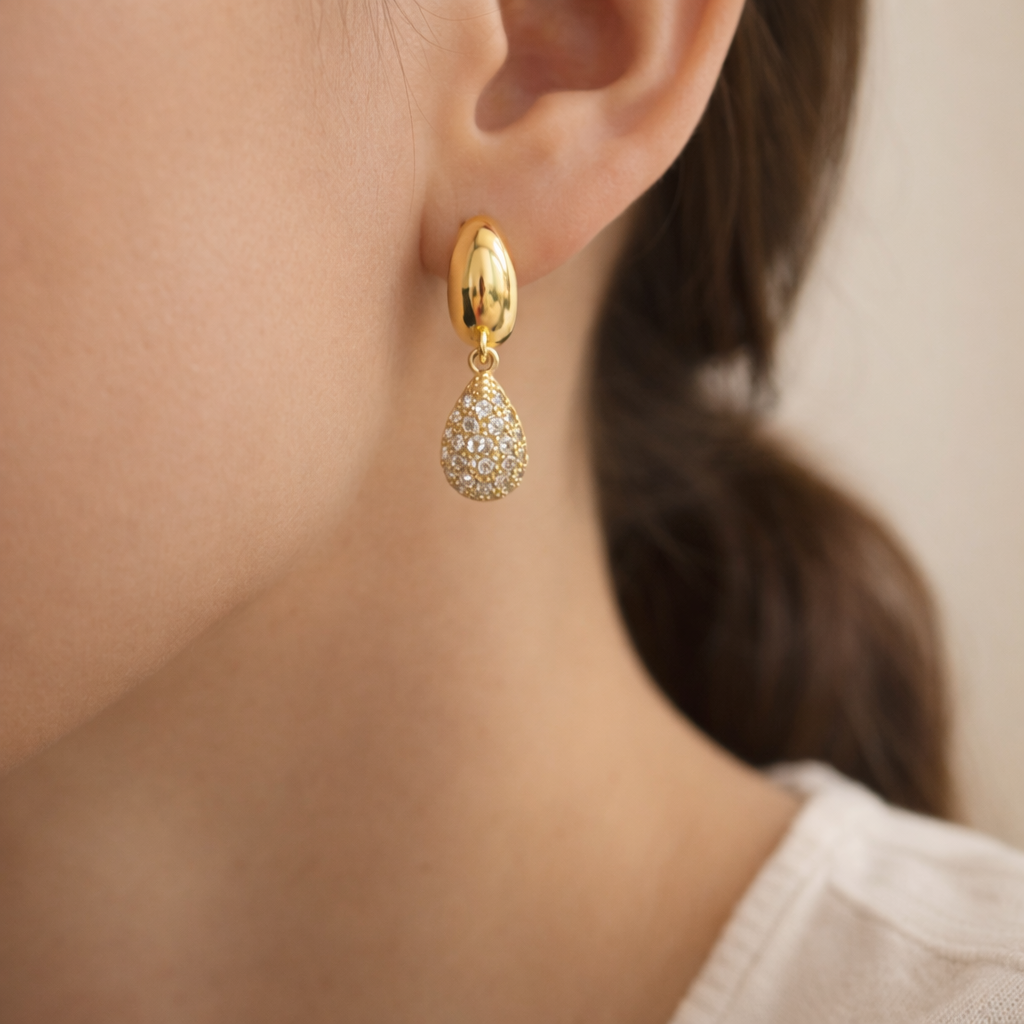 Crystal Teardrop Hoop Earrings