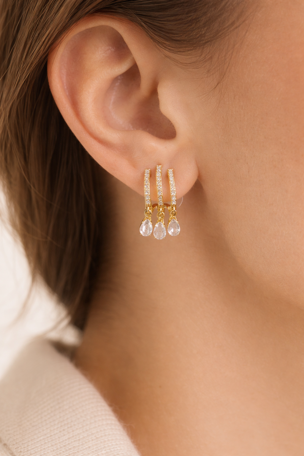 Crystal Bar & Triple Drop Earrings