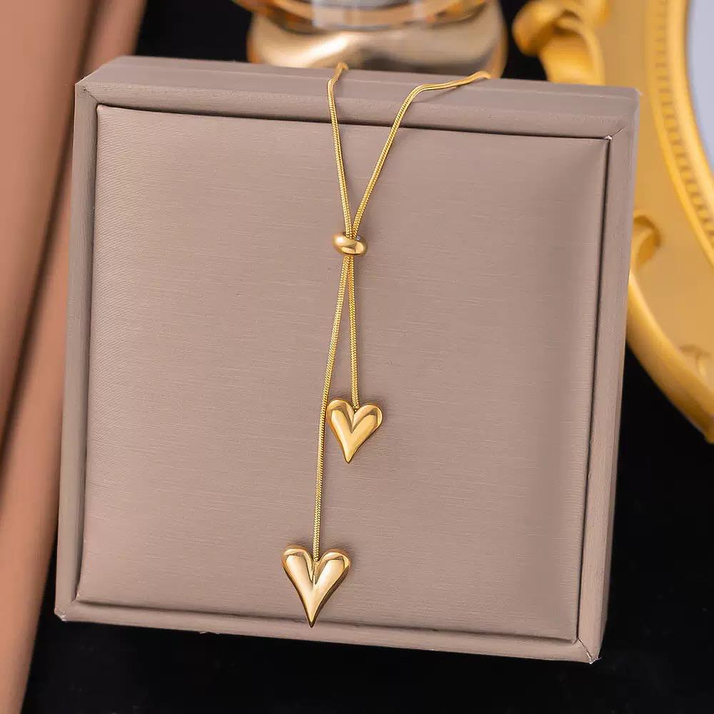 Golden Twin Heart Pendant Necklace