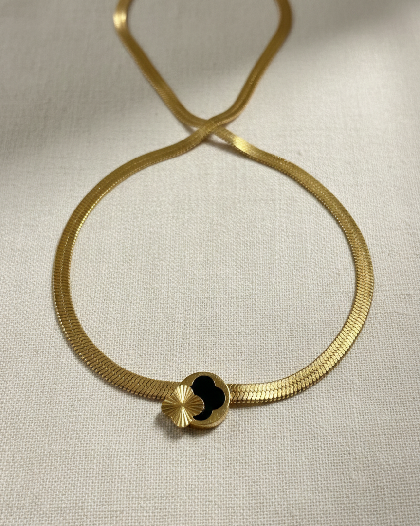 Black Flower Herringbone Necklace