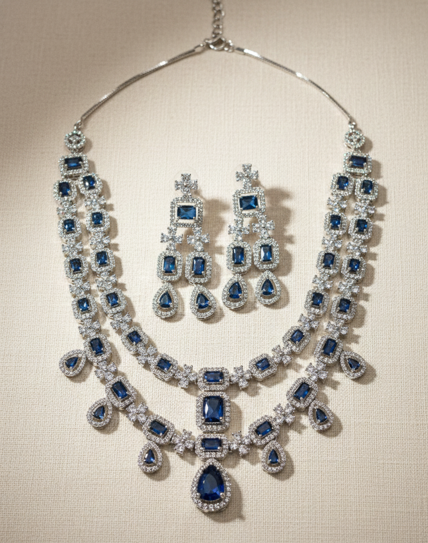 Sapphire Blue Crystal Statement Necklace Set