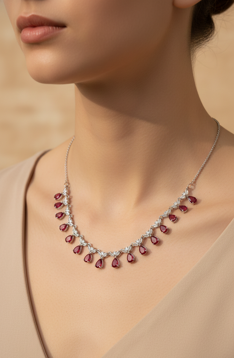 Ruby Crystal Teardrop Set