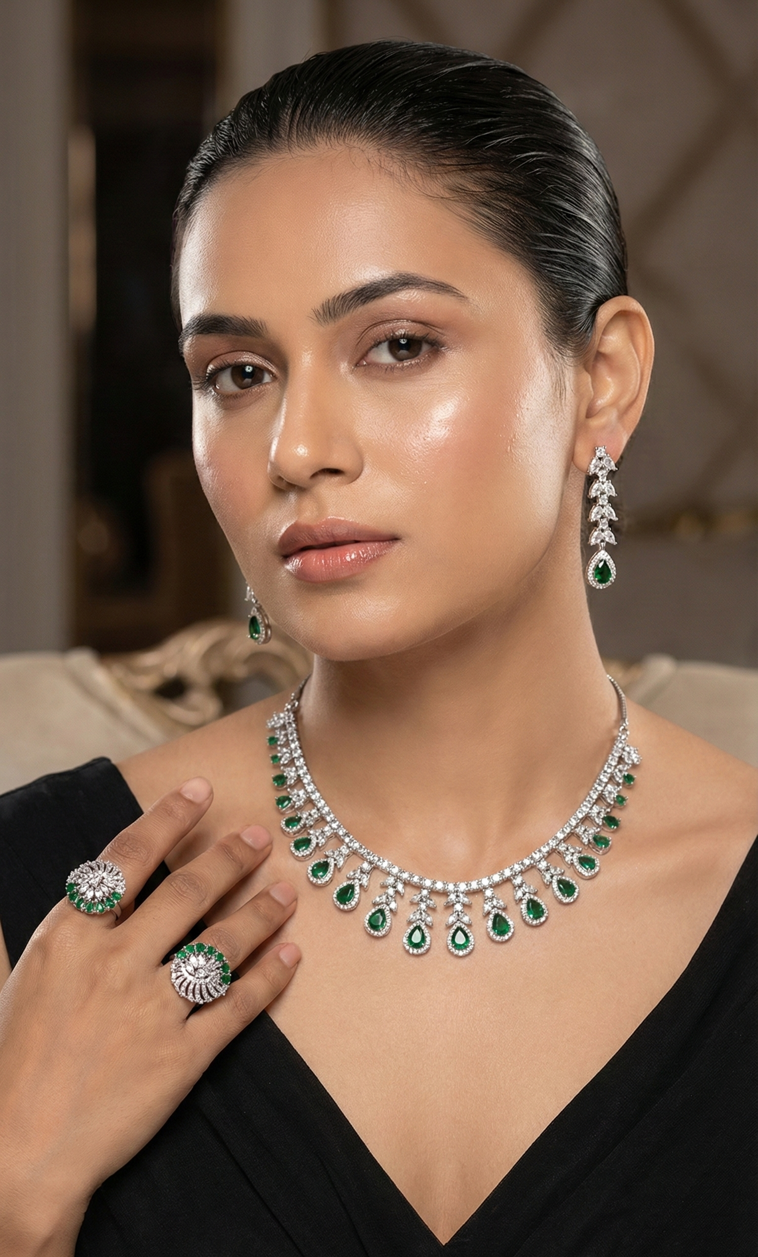 Emerald Crystal Statement Set