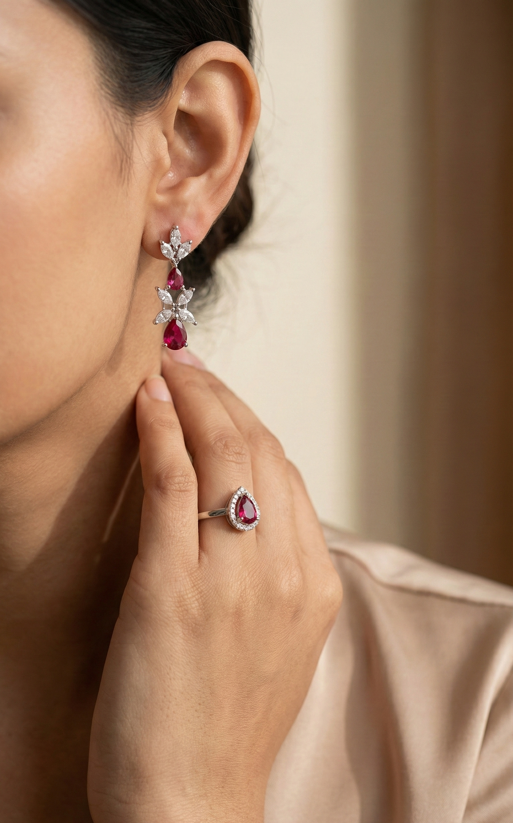 Ruby Crystal Teardrop Set