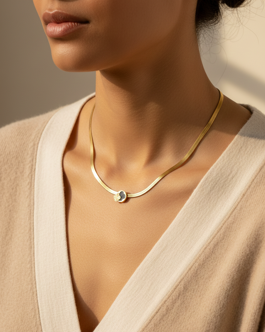 Black Flower Herringbone Necklace