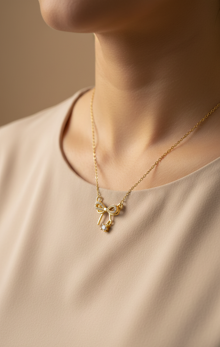 Crystal Bow Pendant Necklace