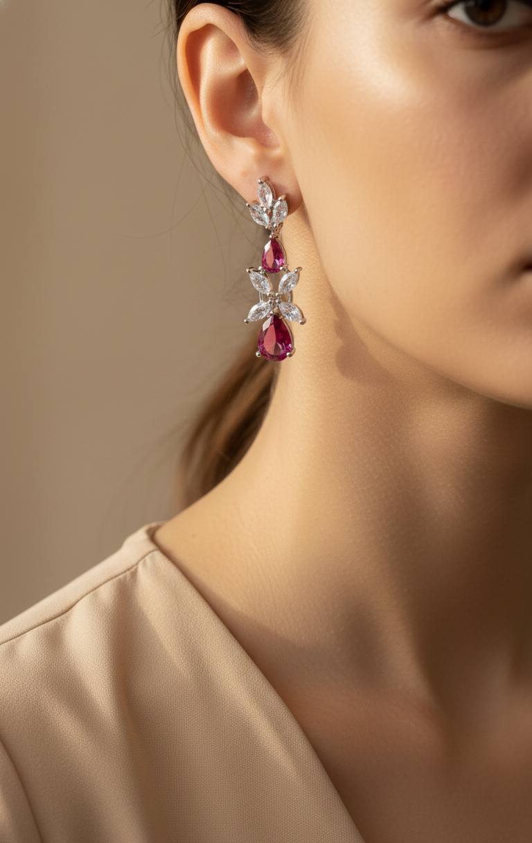 Ruby Crystal Teardrop Set