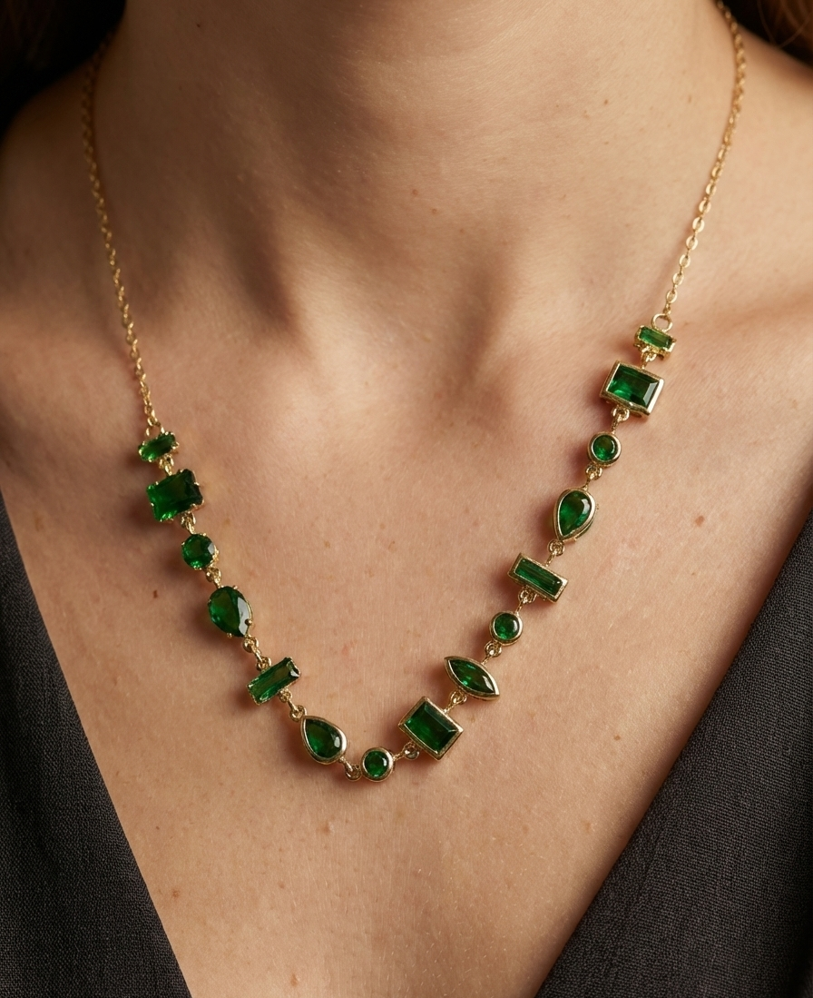 Emerald Gem Charm Necklace