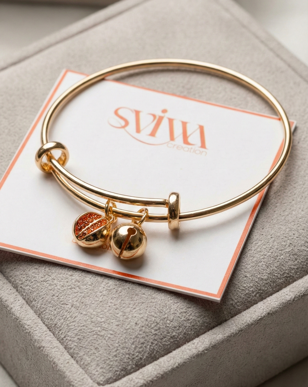 Orange Charm Bangle Bracelet