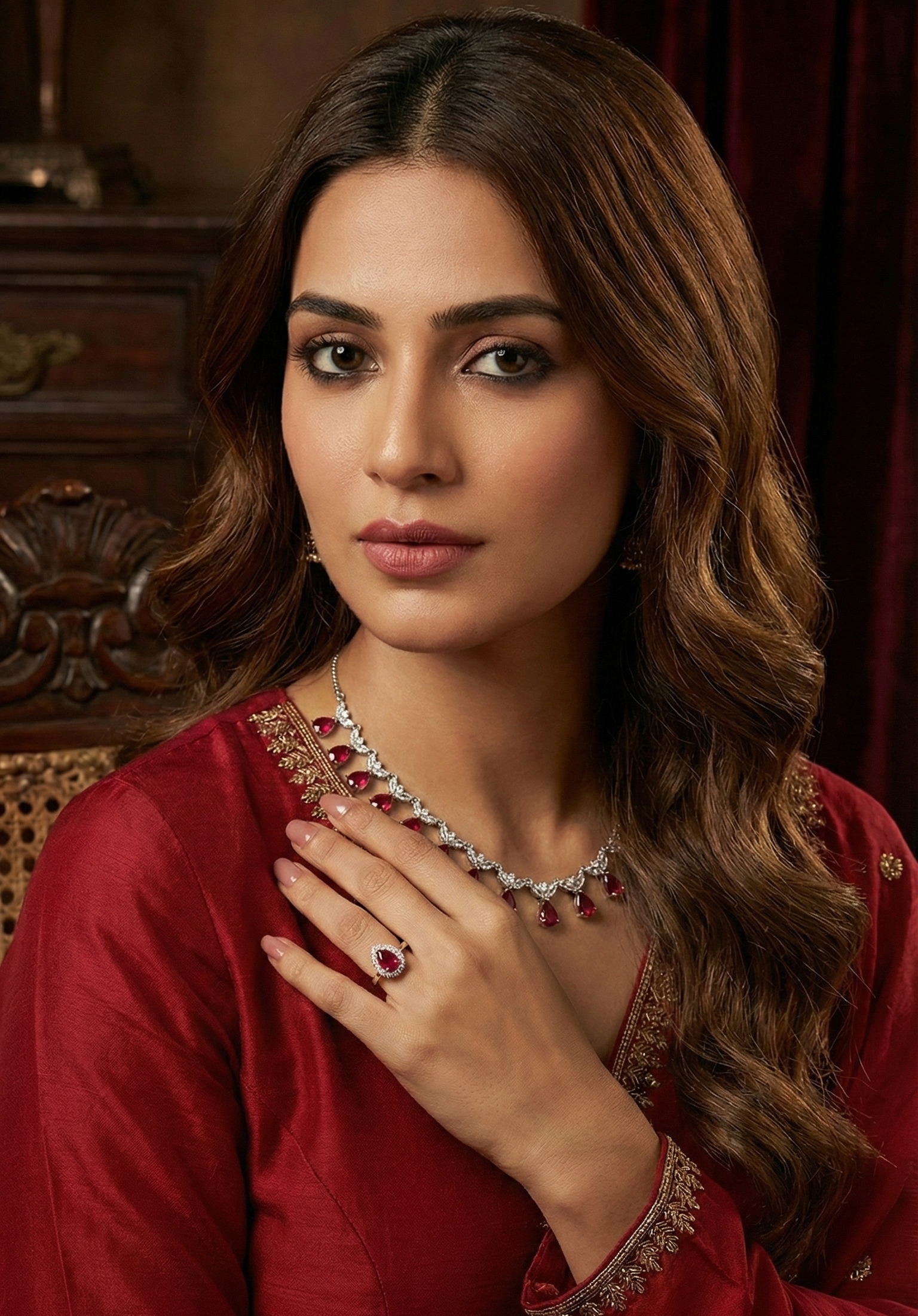 Ruby Crystal Teardrop Set