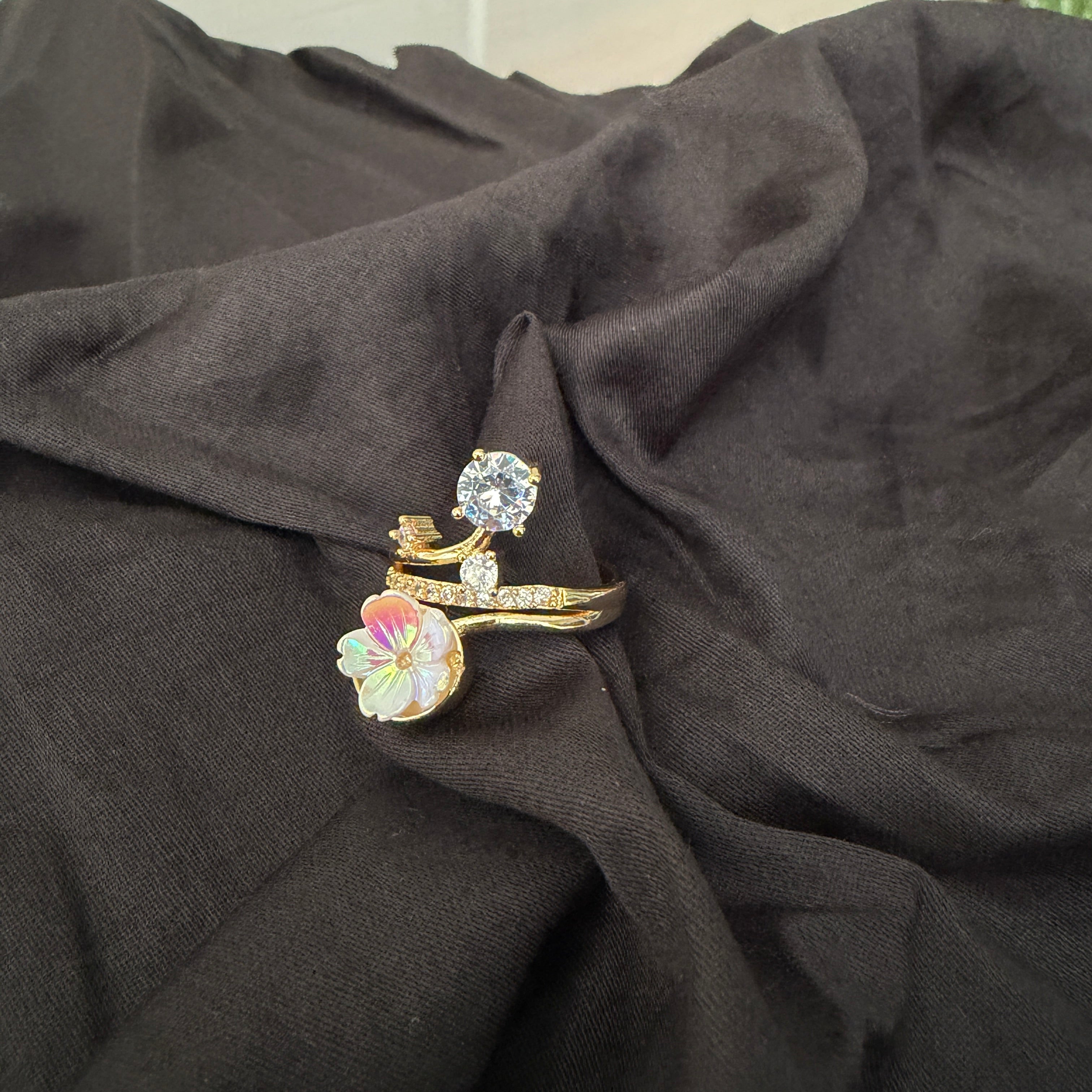 Floral Stone Adjustable Ring