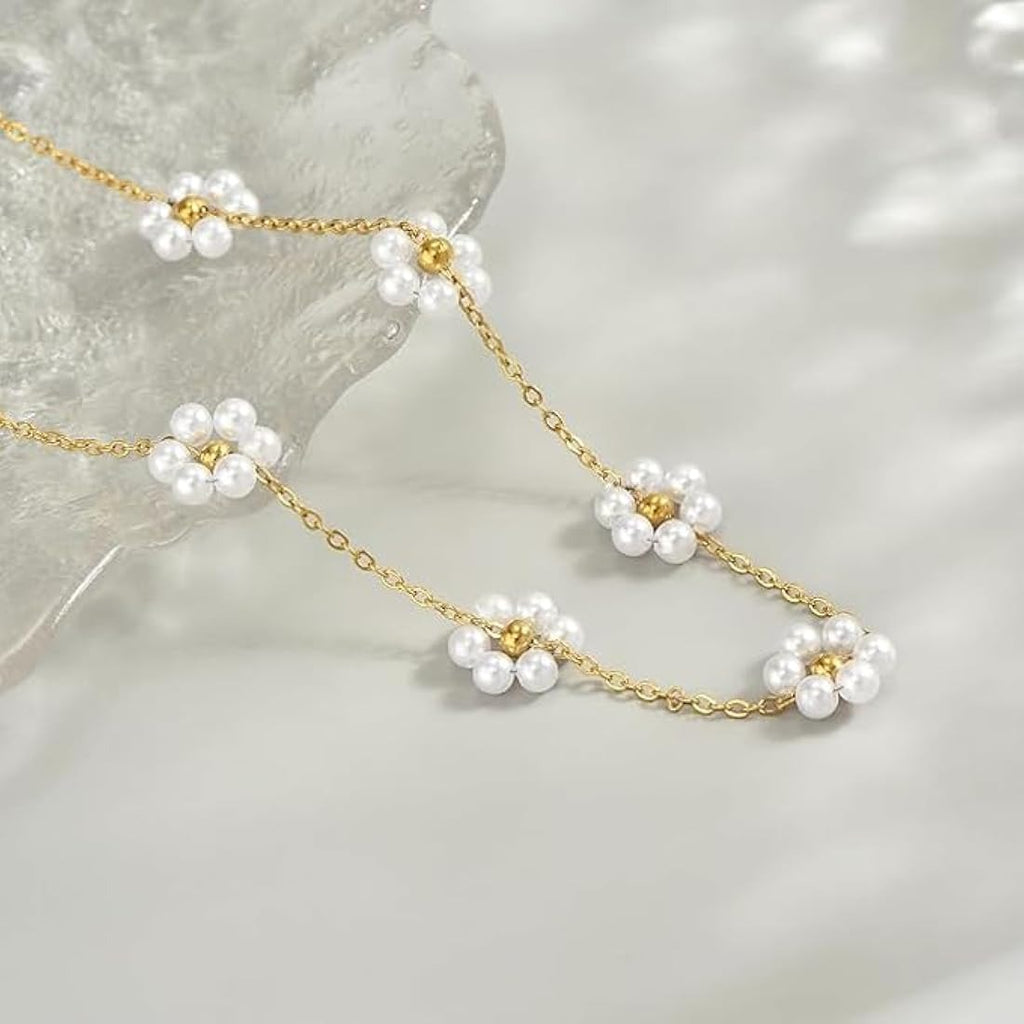 Pearl Flower Chain Necklace