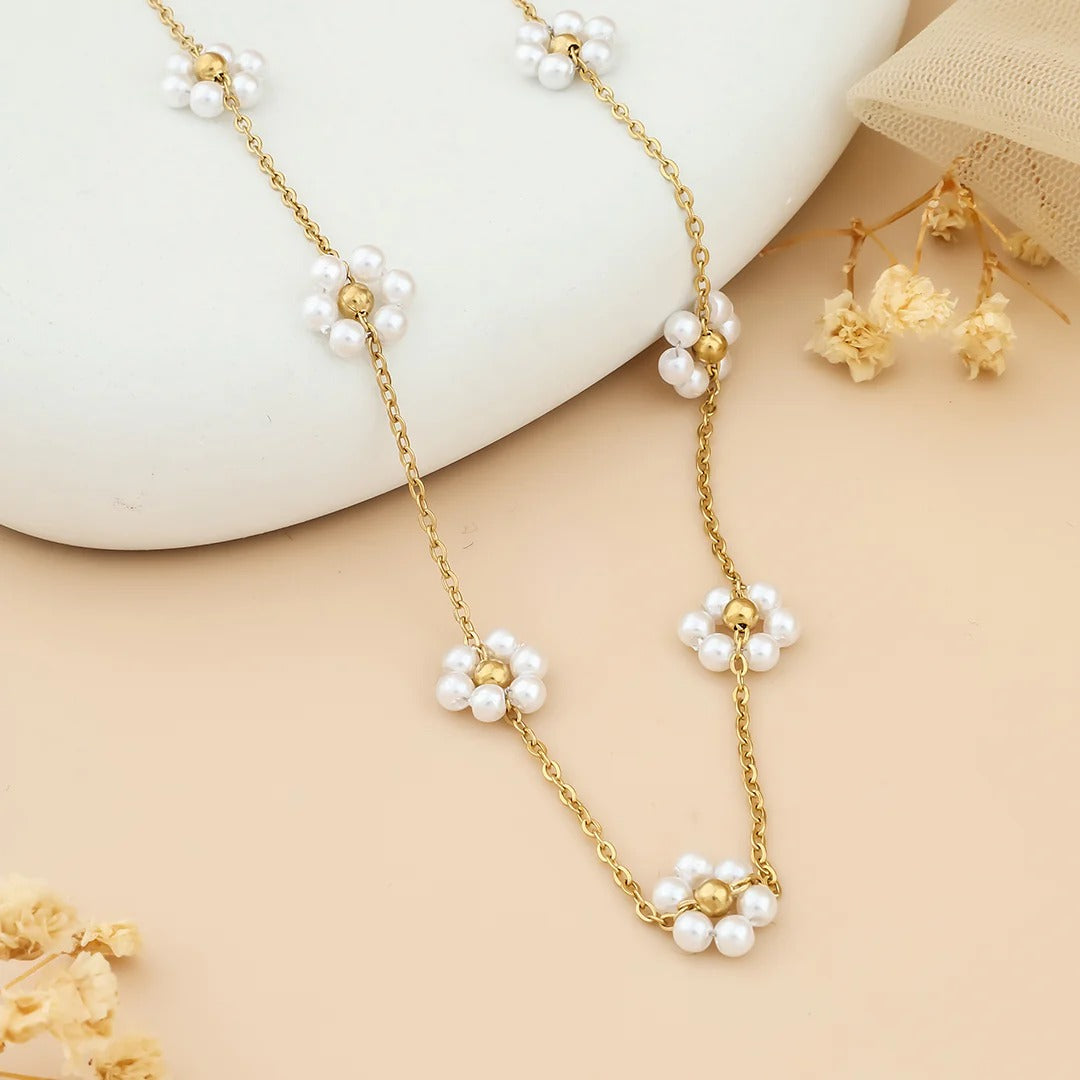 Pearl Flower Chain Necklace